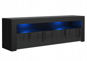Komoda Stolik Czarny Mat Rtv 130 Cm Front Połysk Czarny+ Led