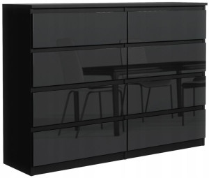 Duza Komoda 8 Szuflad 120cm Szafka Czarna Połysk