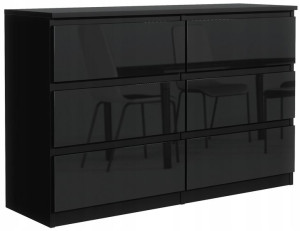 Czarna Komoda 6 Szuflad120 Fronty Wysoki Połysk