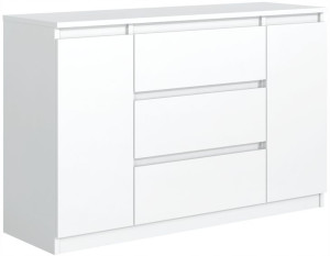 Komoda 120,4 Cm 3 Szuflady 2 Drzwi Biała Matowa