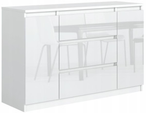 Biała Komoda 120cm 3szuflady 2 Drzwi Front Połysk
