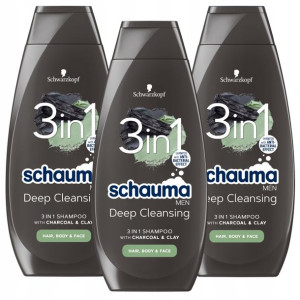Schauma Szampon Men 3w1 z Glinką i Węglem 400ml x3