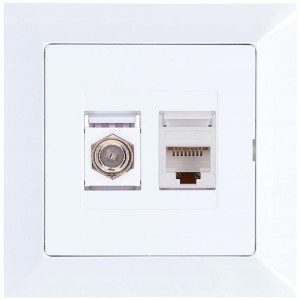 Gniazdo antenowe typu F + RJ45 PREMIUM biały