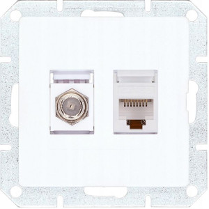 Gniazdo moduł antenowe typu F + RJ45 PREMIUM biały