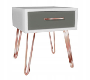 Szafka nocna biało-szara, rose gold 40x40 GLAMOUR