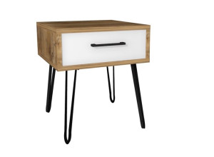 Szafka nocna drewno retro, białe 40x40cm loft nogi