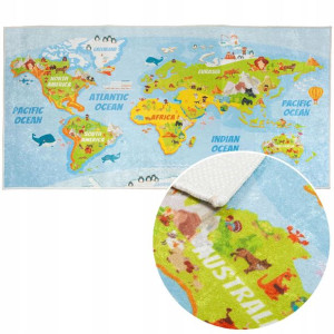 Miękki Dywan Dziecięcy 80x150 cm Edukacyjny Mapa Świata
