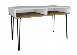 Biurko białe dąb craft metalowe nogi 100x50 półki