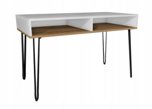 Biurko białe drewno metalowe nog 120x60cm 2 półki