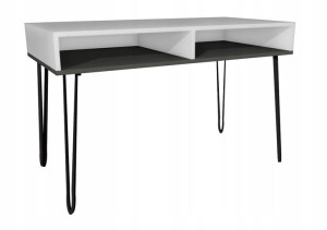 Biurko białe szare, metalowe nogi 120x60, 2 półki