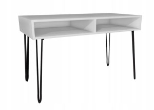 Biurko białe, metalowe nogi 120x60cm loft, 2 półki