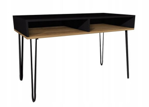 Biurko czarne drewno retro metalowe 120x60 półki