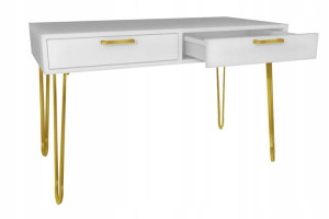 Biurko GLAMOUR białe 120x60cm loftowe, złote nogi