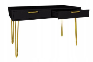 Biurko GLAMOUR czarne 120x60cm loft, złote nogi,