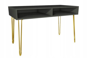 Biurko GLAMOUR szare 120x60cm loft, złoto, półki