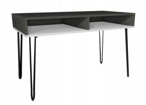 Biurko szare białe, metalowe nogi 120x60cm 2 półki