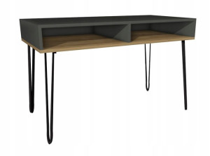 Biurko szare dąb craft metalowe nogi 120x60 półki