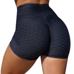 Shorty Karbowane Spodenki Sportowe Wysoki Stan Czarne S