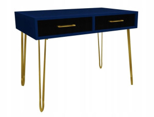 Biurko Błękit Ciemny GLAMOUR 120x60cm, złote nogi
