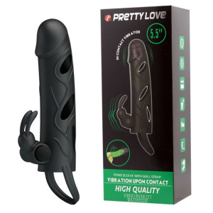 Pretty Love - Penis Sleeve With Ball Strap Vibration Black