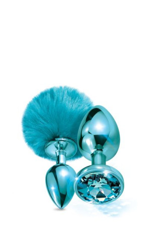 Nixie Metal Butt Plug Set Pom Pom And Jewel Inlaid Blue Metallic