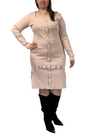 Sukienka Prążkowana Plus Size Z Ozdobnym Dekoltem Pink 48/50