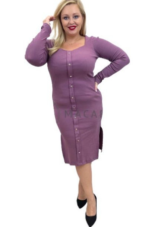Sukienka Prążkowana Plus Size Z Ozdobnym Dekoltem Violet 44/46