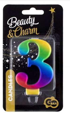 Świeczka cyferka 3 Beauty&Charm Galaxy 8cm God
