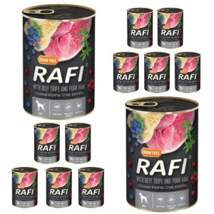Karma dla psa z żołądkami wołowymi i szynką wieprzową Rafi 400 g x 12