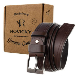 Brązowy pasek męski skóra naturalna klamra — Rovicky