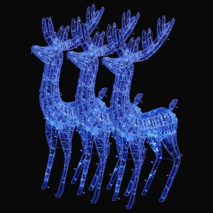 Renifery z akrylu XXL, 3 szt., 250 niebieskich LED, 180 cm