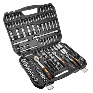 Klucze nasadowe 1/2", 3/8", 1/4", zestaw 182 szt. walizka NEO TOOLS 10-074
