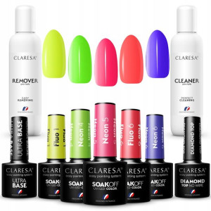 9x Claresa lakiery hybrydowe NEON BAZA TOP CLEANER