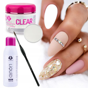 Zestaw do paznokci akryl 30g CLEAR liquid pędzelek