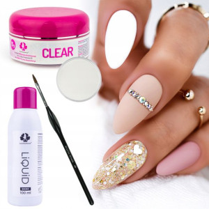 Zestaw do paznokci akryl 15g CLEAR liquid pędzelek