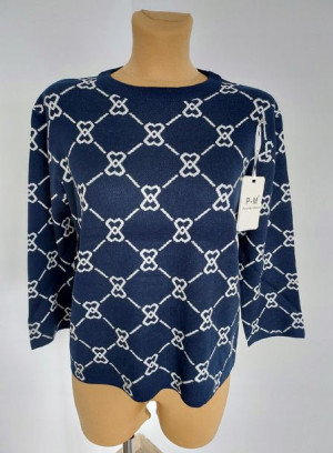Stylowy Sweter ze Wzorem Granatowy XL