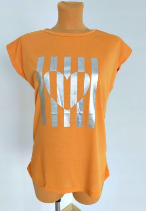 Koszulka T-shirt Pomarańczowa Z Nadrukiem Serca XL