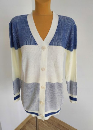 Wygodny Sweter Kardigan W Paski Granatowy