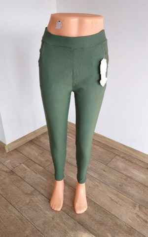 Zielone Khaki Długie Elastyczne Tregginsy L XL