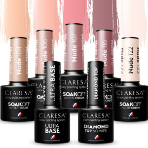 NUDE nadziaki CLARESA 5+2 Lakiery HYBRYDA TOP BAZA