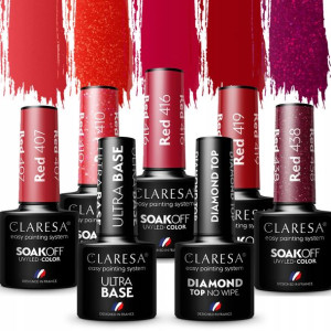 5+2 CLARESA Lakiery hybrydowe top baza czerwienie
