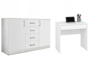 Biały Zestaw Mebli - Biurko 83 Cm + Komoda 150 Cm