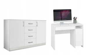 Biały Zestaw Mebli - Biurko 102 Cm + Komoda 150 Cm