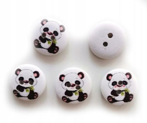 Guziki drewniane 18 mm miś panda 5 szt