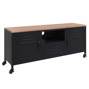 Szafka pod telewizor, czarna, 110x30x43 cm, żelazo i jodła