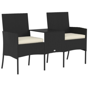 2-osobowa sofa ogrodowa ze stolikiem, rattan PE, czarna