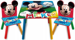Zestaw Myszka Mickey drewniany stolik + dwa krzesełka