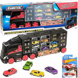 Wielka ciężarówka z zestawem pojazdów + auto Hot Wheels resorak