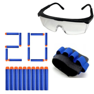 Okulary Ochronne Do Nerf + Magazynek Na Rękę + 20szt Strzałki