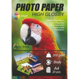 Papier Fotograficzny błyszczący A4 200g 20szt do drukarek atramentowych
